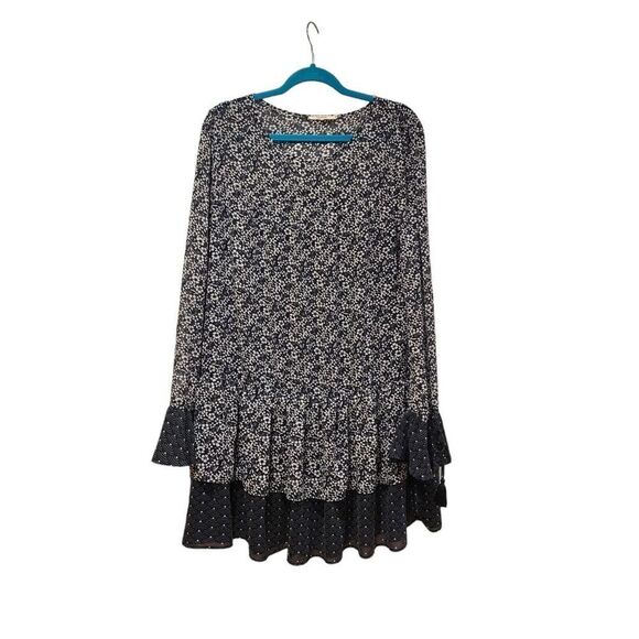 Tularosa Berkley Navy floral Long Sleeve Mini Dress w Flounce Hem, Boho | M EUC - Picture 2 of 8